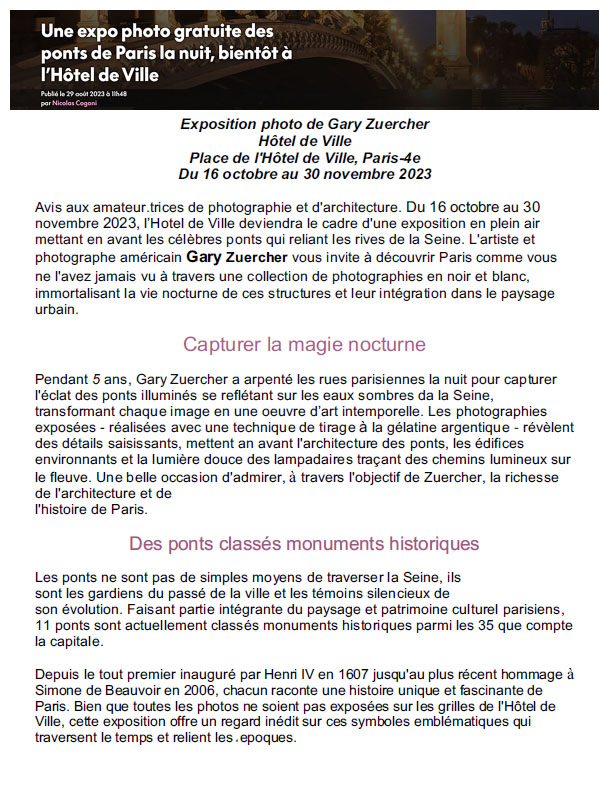 Exposition photo de Gary Zuercher at Hotel de Ville